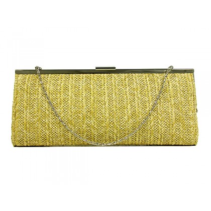 Evening Bag - 12 PCS - Braided Straw Like w/ Metal Frame - Beige - BG-92071BEI